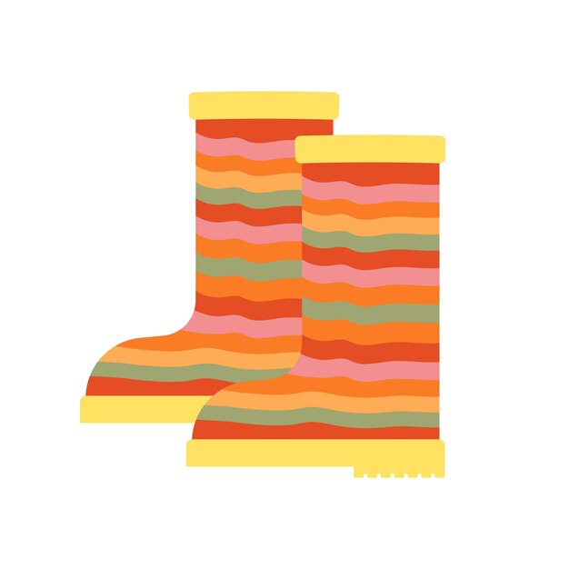 Botas de goma de colores abstractos con un patrón ondulado. Zapatos de otoño para diseño de temporada en estilo plano.