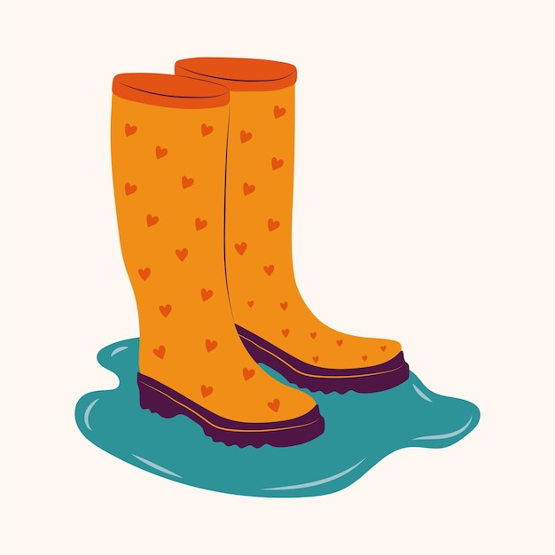 Vector botas de goma ilustración vectorial de dibujos animados protección de los pies botas de goma naranja con corazones