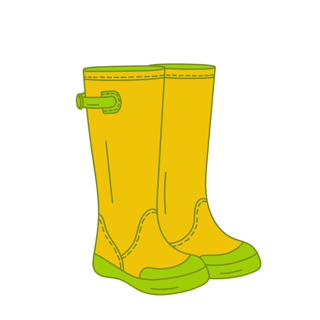 Vector botas de goma de lluvia amarillas al estilo de las caricaturas