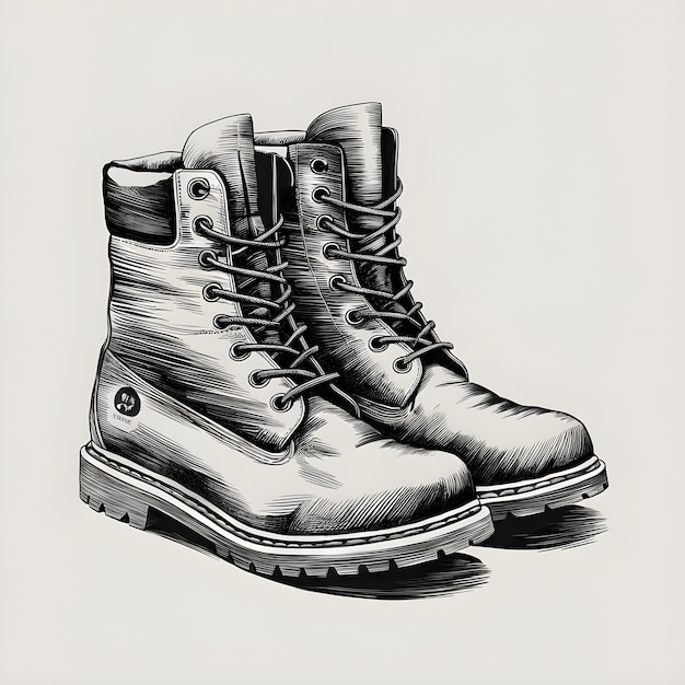 Botas grabadas estilo boceto de tinta dibujando ilustración vectorial en blanco y negro