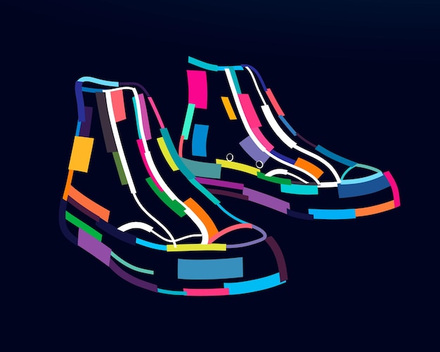 Botas de hombres abstractos de pinturas multicolores Dibujo colorido Ilustración vectorial de pinturas