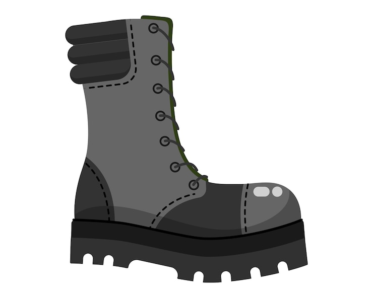 Vector botas militares negras, zapatos militares, uniforme.
