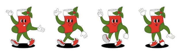 Las botas navideñas retro de Groovy Los personajes navideños en estilo groovy
