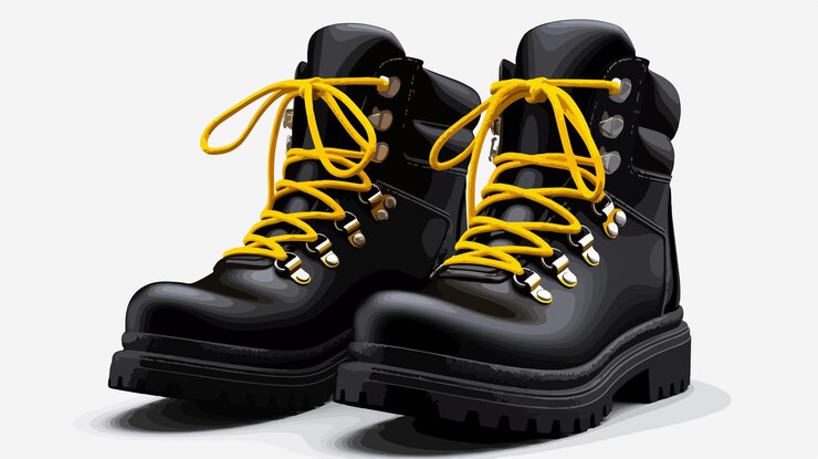 Vector botas negras aisladas con cordones amarillos