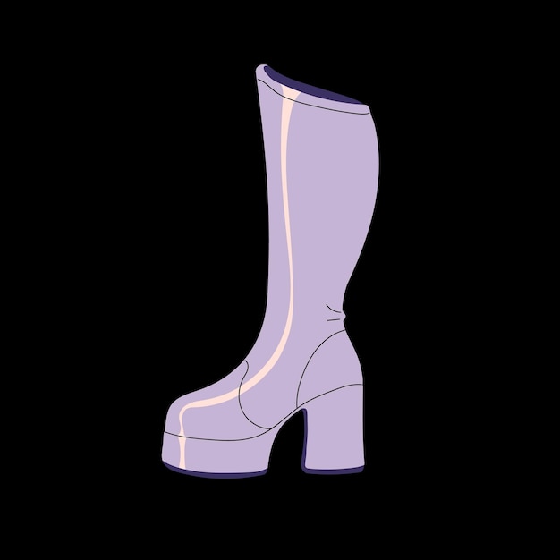 Botas retro pop brillantes en la plataforma zapatos vintage brillantes de tacón alto calzado funky brillante atuendo de lujo en el estilo glam de los años 90 ropa de moda de los años 80 ilustración de vector aislado plano