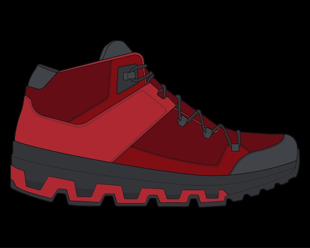 Botas de senderismo Ilustración de botas vectoriales Vista lateral Botas de excursionismo aisladas con fondo negro