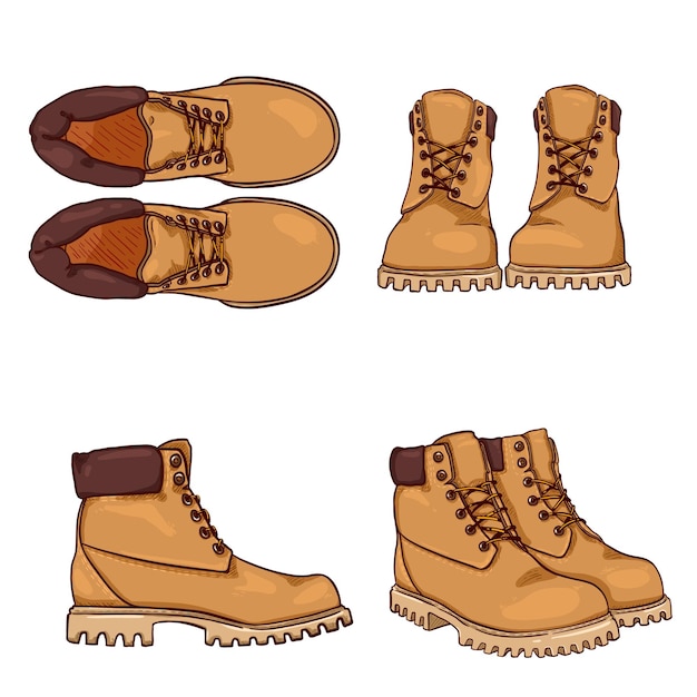 Vector botas de trabajo amarillas vector conjunto de ilustraciones de zapatos de dibujos animados