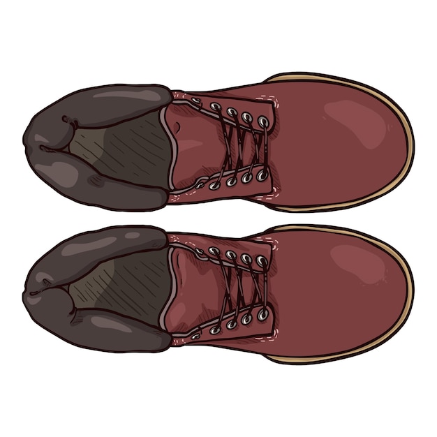 Vector botas trabajo rojas dibujos animados vista superior ilustración vectorial