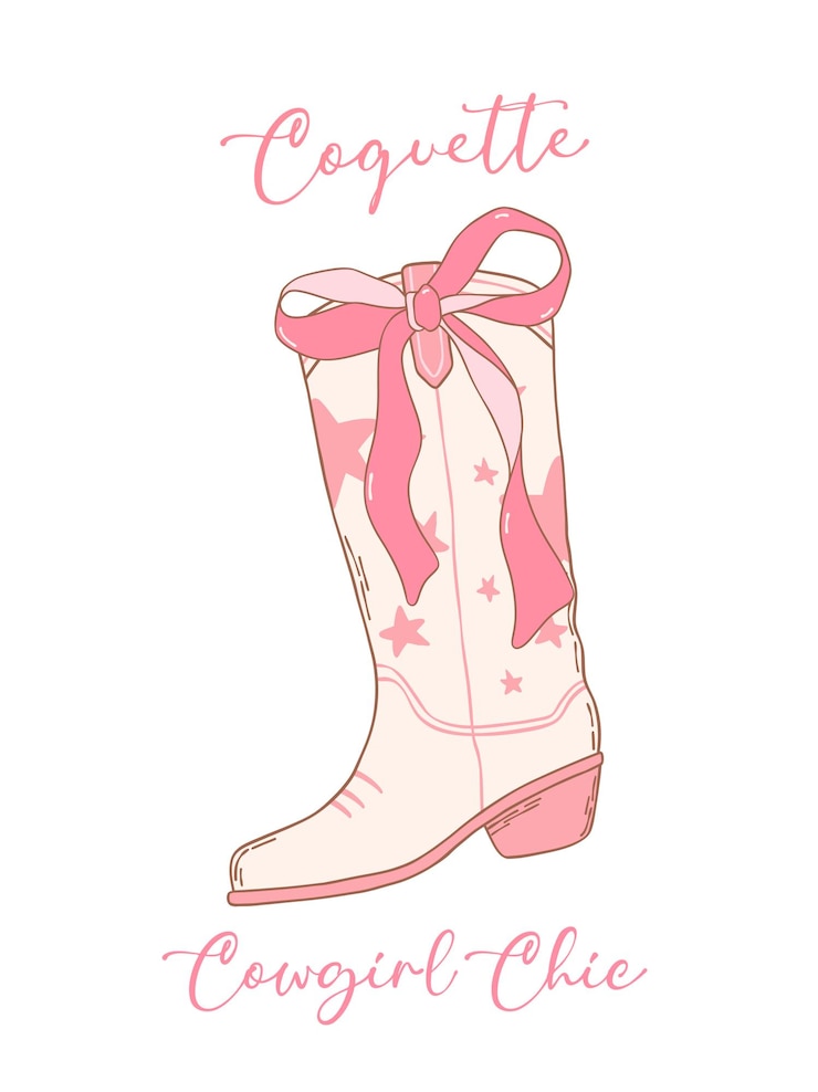 Vector botas de vaquera rosadas coquetas con arco de cinta dibujado a mano
