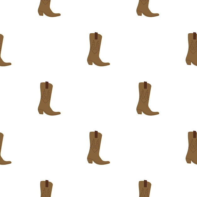 Botas vaqueras con ornamento de patrones sin fisuras Tema del salvaje oeste Dibujado a mano de color de moda
