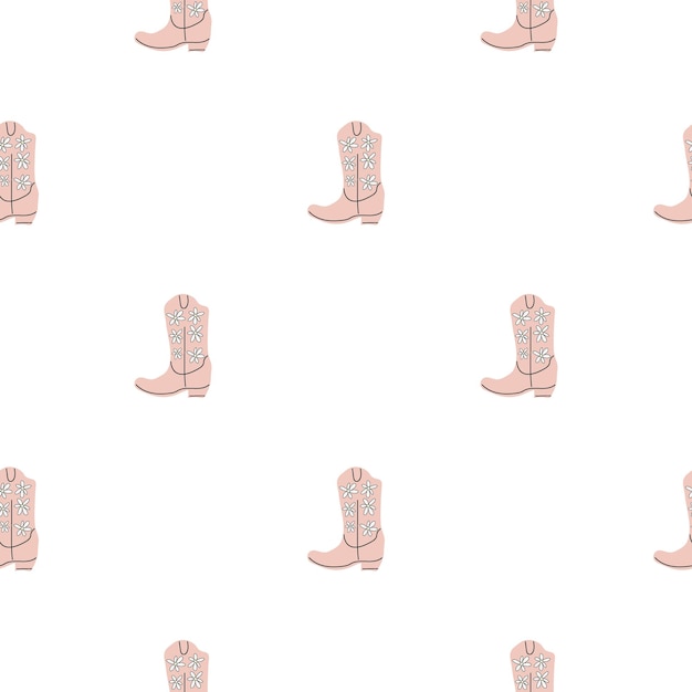 Botas vaqueras con ornamento de patrones sin fisuras Tema del salvaje oeste Dibujado a mano de color de moda