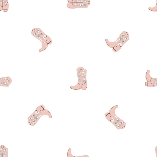 Botas vaqueras con ornamento de patrones sin fisuras Tema del salvaje oeste Dibujado a mano de color de moda