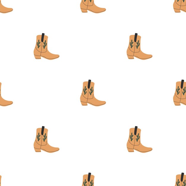 Botas vaqueras con ornamento de patrones sin fisuras Tema del salvaje oeste Dibujado a mano de color de moda