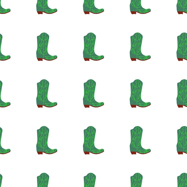 Botas vaqueras con ornamento de patrones sin fisuras Tema del salvaje oeste Dibujado a mano ilustración de vector de moda de color sobre fondo blanco