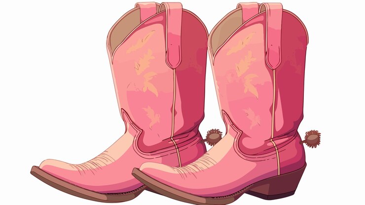 Vector las botas de vaquero rosadas vibrantes por encima de la cabeza disparan a la plancha