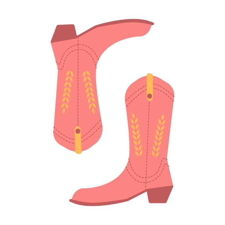Vector botas vectoriales en estilo vaquero y occidental zapatos simples y divertidos del oeste salvaje con adornos para impresión de tarjetas
