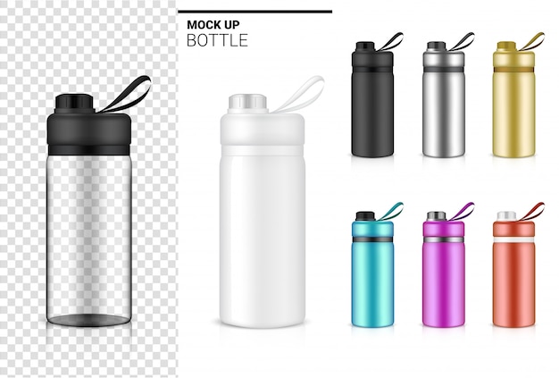 Botella 3D agitador de plástico transparente realista para agua y bebida. Diseño de concepto de bicicleta y deporte.