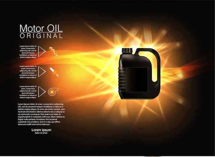 Vector botella de aceite del motor en un fondo un pistón del automóvil, ilustraciones técnicas.