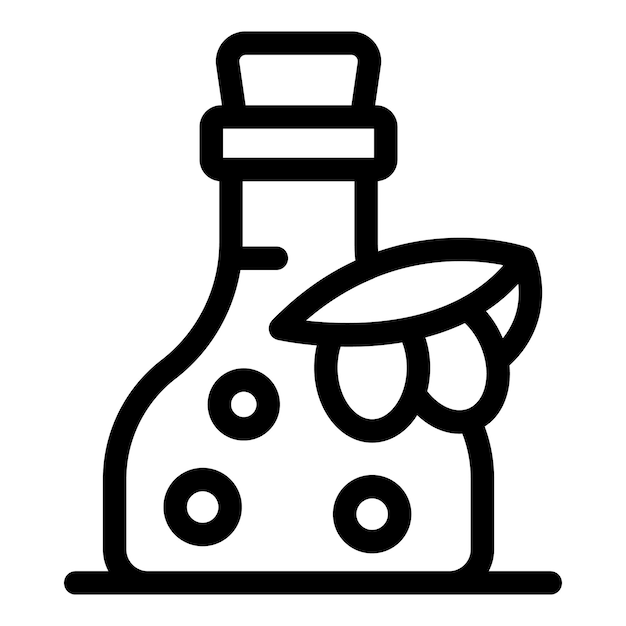 Botella de aceite de oliva con icono de la línea de corcho y aceitunas
