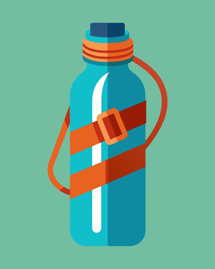 Vector una botella de agua con una correa roja que dice "no hay agua"