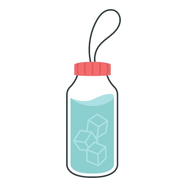 Botella de agua con cubos de hielo en fondo blanco diseño de hidratación de dibujos animados mínimos para el fitness de verano