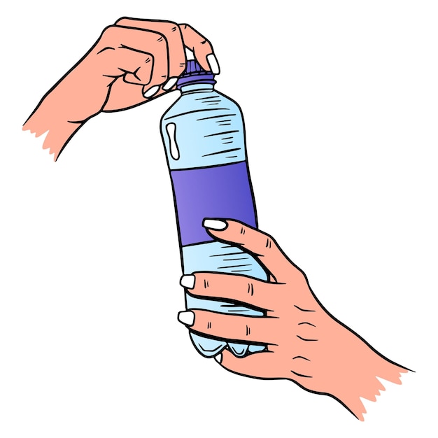 Botella de agua. día internacional del agua. agua en una botella de plástico. estilo de dibujos animados. ilustración vectorial. para diseño y decoración.