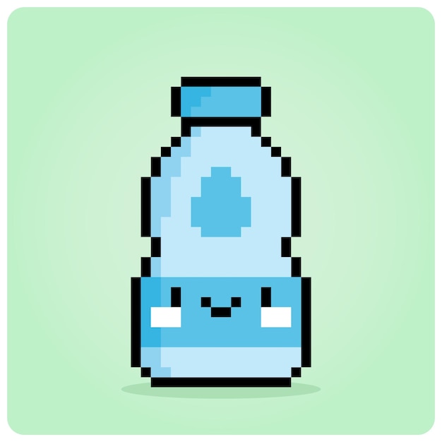 Botella de agua de píxeles de 8 bits Kawaii de bebida de agua en la botella para activos de juego en ilustraciones vectoriales