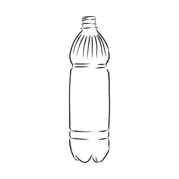 Botella de agua de plástico de dibujo único de vector. botella de plástico, recipiente, ilustración de dibujo vectorial