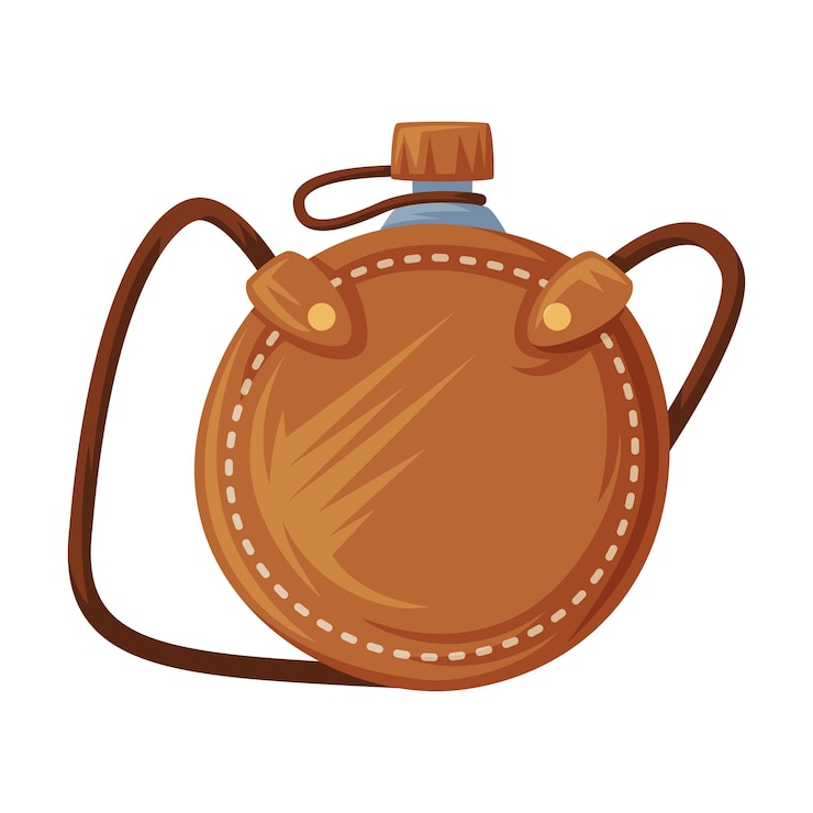 Vector botella de alcohol en bolsa de cuero como ilustración vectorial de objetos del salvaje oeste
