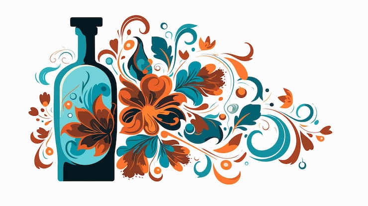 Vector una botella de alcohol con un patrón floral en ella