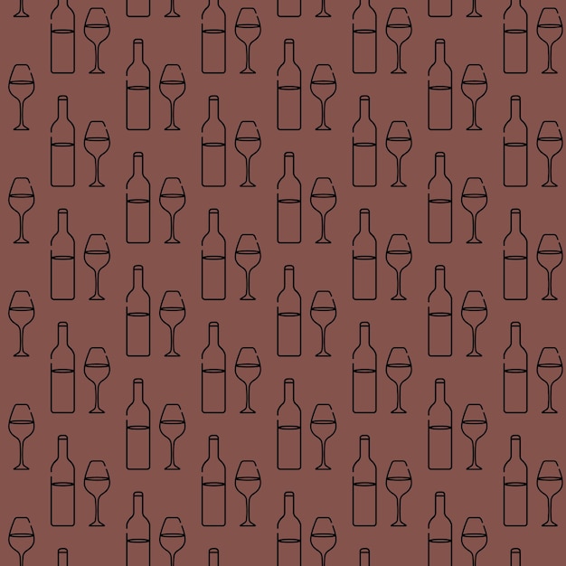 Vector botella alcohólica de vino copa de vino patrón línea arte vector minimalista