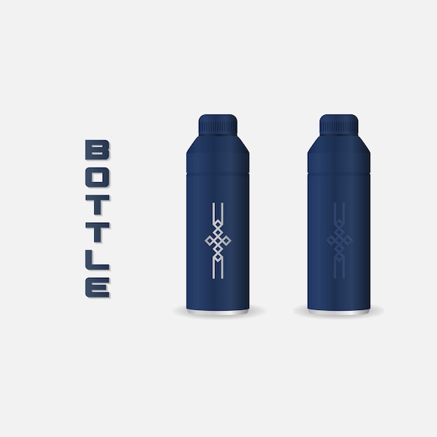 Botella de aluminio de maqueta de vaso con botella de agua de maqueta de vector realista de colores blanco azul