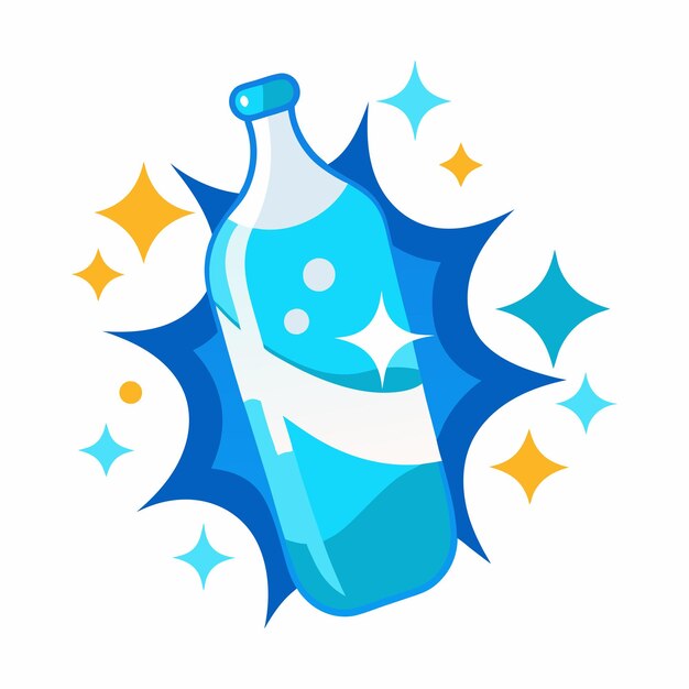 una botella azul con una etiqueta azul que dice botella azul