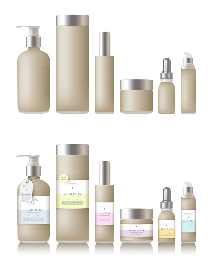 Botella beige realista para aceites esenciales.