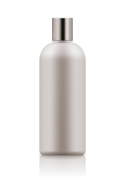 Botella blanca vacía y limpia con tapa para champú recipiente plástico de plantilla en blanco 3D realista para gel de ducha de lavado Maqueta de embalaje para producto cosmético Ilustración vectorial