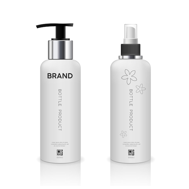 Botella de bomba de vector y botella de spray colección de diseño de productos blancos aislado sobre fondo blanco
