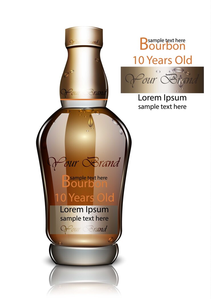 Vector botella de bourbon realista, maqueta de embalaje del producto