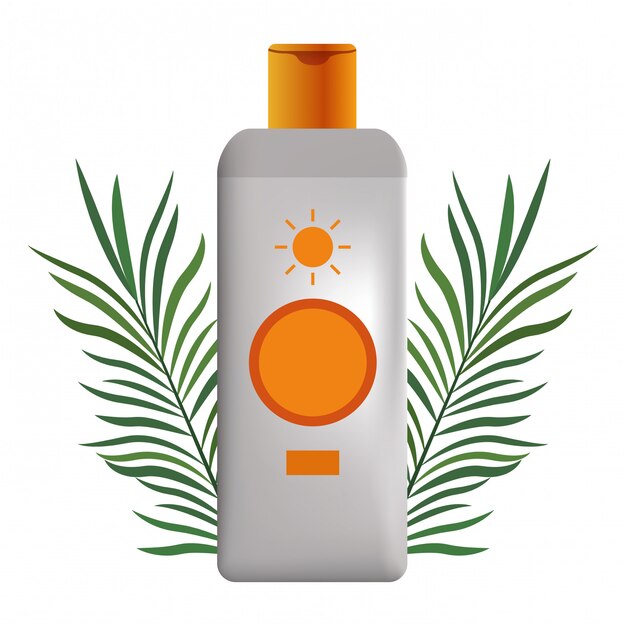 Botella de bronceador solar producto cosmético