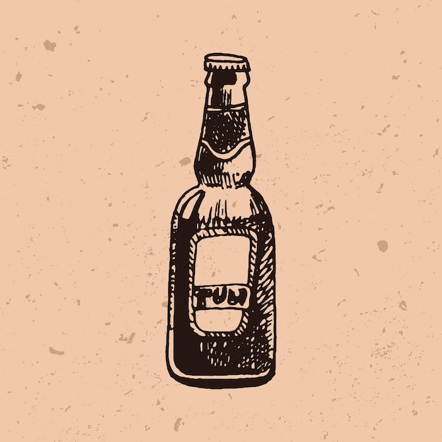 Botella de cerveza dibujada a mano en estilo de grabado Bosquejo de tinta de bebida alcohólica Ilustración vectorial