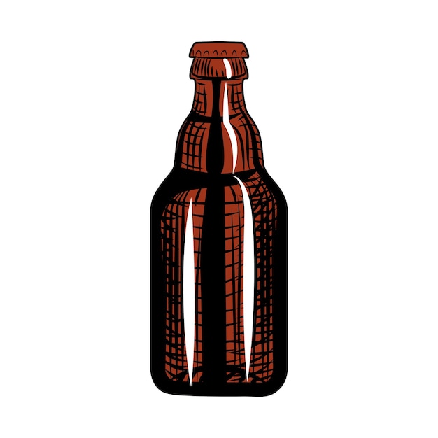 Botella de cerveza. estilo de grabado. ilustración de vector dibujado a mano aislado sobre fondo blanco.