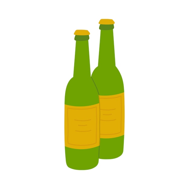 Botella de cerveza verde con etiqueta dorada sobre fondo transparente Elemento de diseño Fondo vectorial