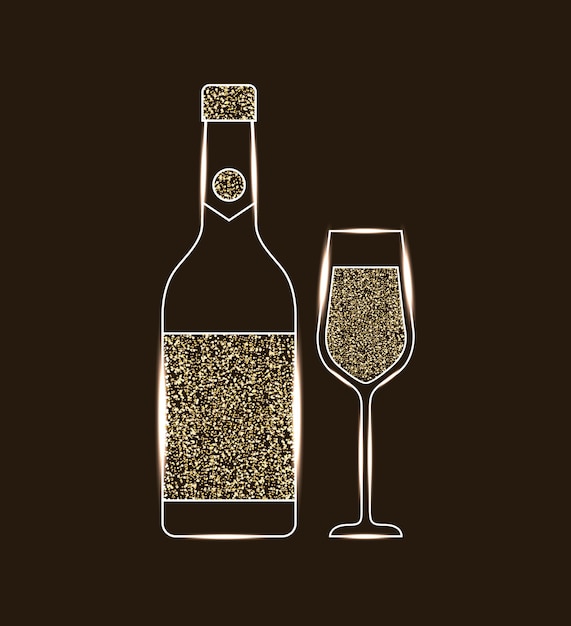 Botella de champagne y celebración de vidrio