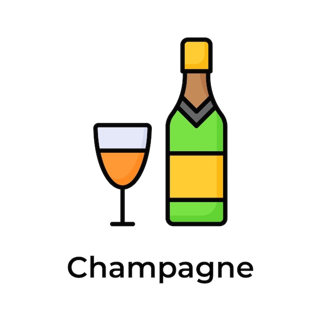 Una botella de champán con diseño vectorial de celebración de la fiesta de vidrio