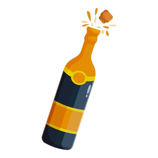 La botella de champaña abriendo su corcho con burbujas doradas fluyendo