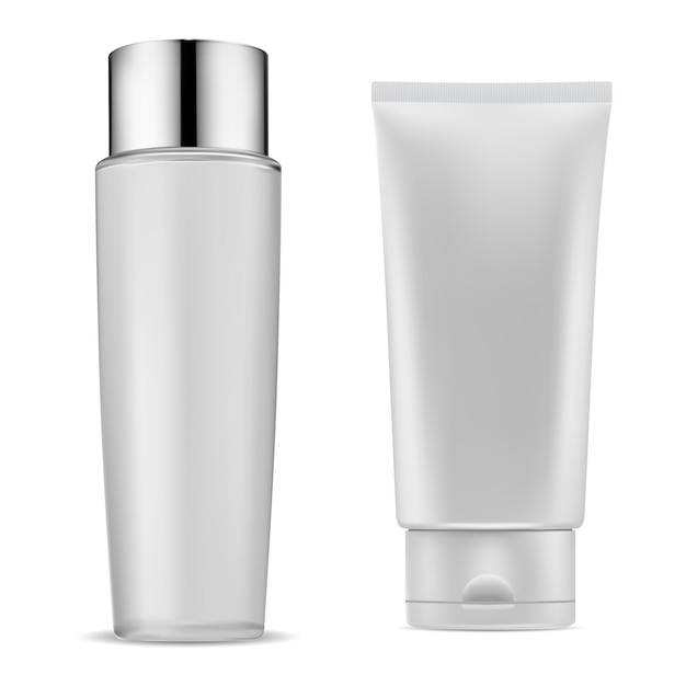 Botella cosmética de champú Contenedor de gel de ducha Plantilla de vector realista en blanco Tubo de crema suave
