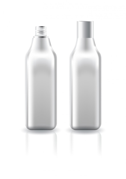 Botella cosmética cuadrada clara en blanco con tapa de rosca blanca para plantilla de producto de belleza.