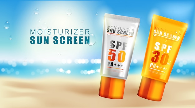 Botella cosmética de lujo paquete crema para el cuidado de la piel. cartel de producto de botella de pantalla solar