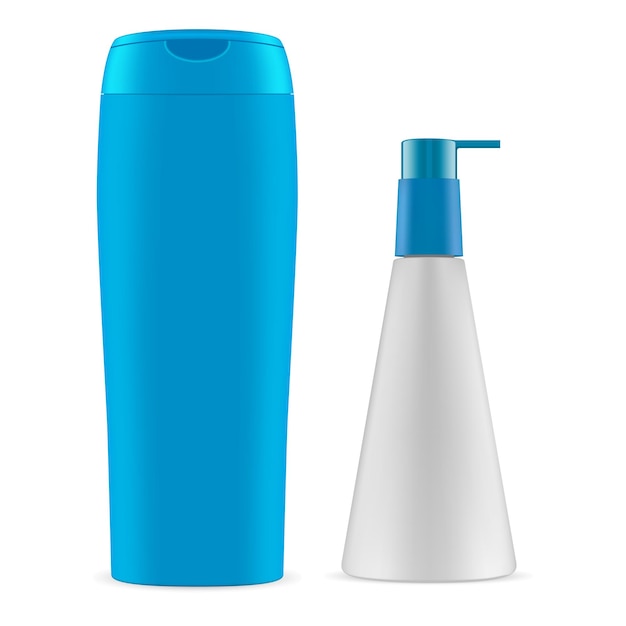 Botella cosmética. Paquete de champú, recipiente dispensador en blanco.