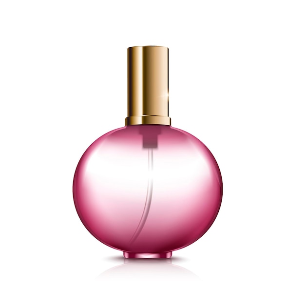 Botella cosmética rosa redonda aislado fondo blanco.