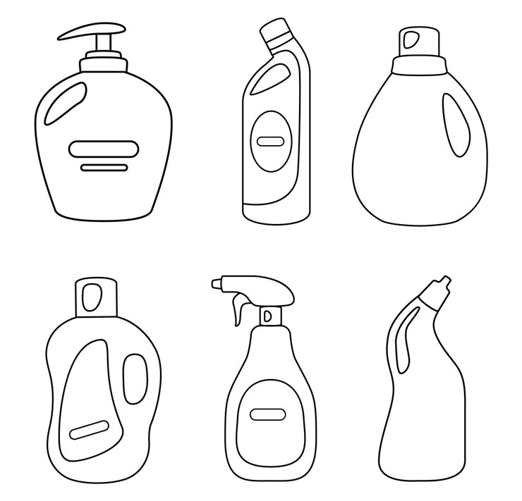 Vector botella de detergente desinfectantes líquido antiséptico línea arte ilustración silueta
